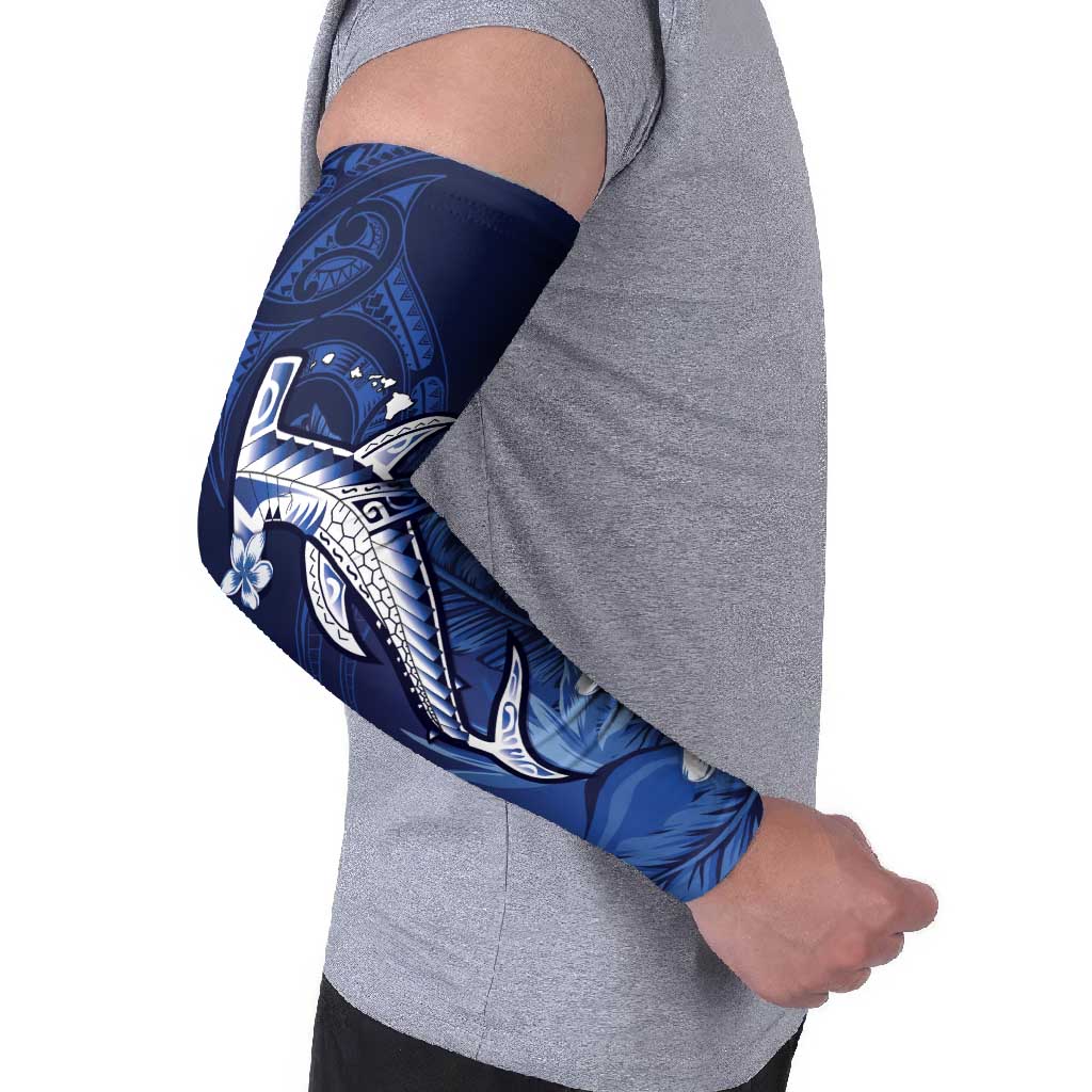 Personalized Hawaiian Maori Hammerhead Shark Arm Sleeves Polu Plumeria - Polynesian Pride