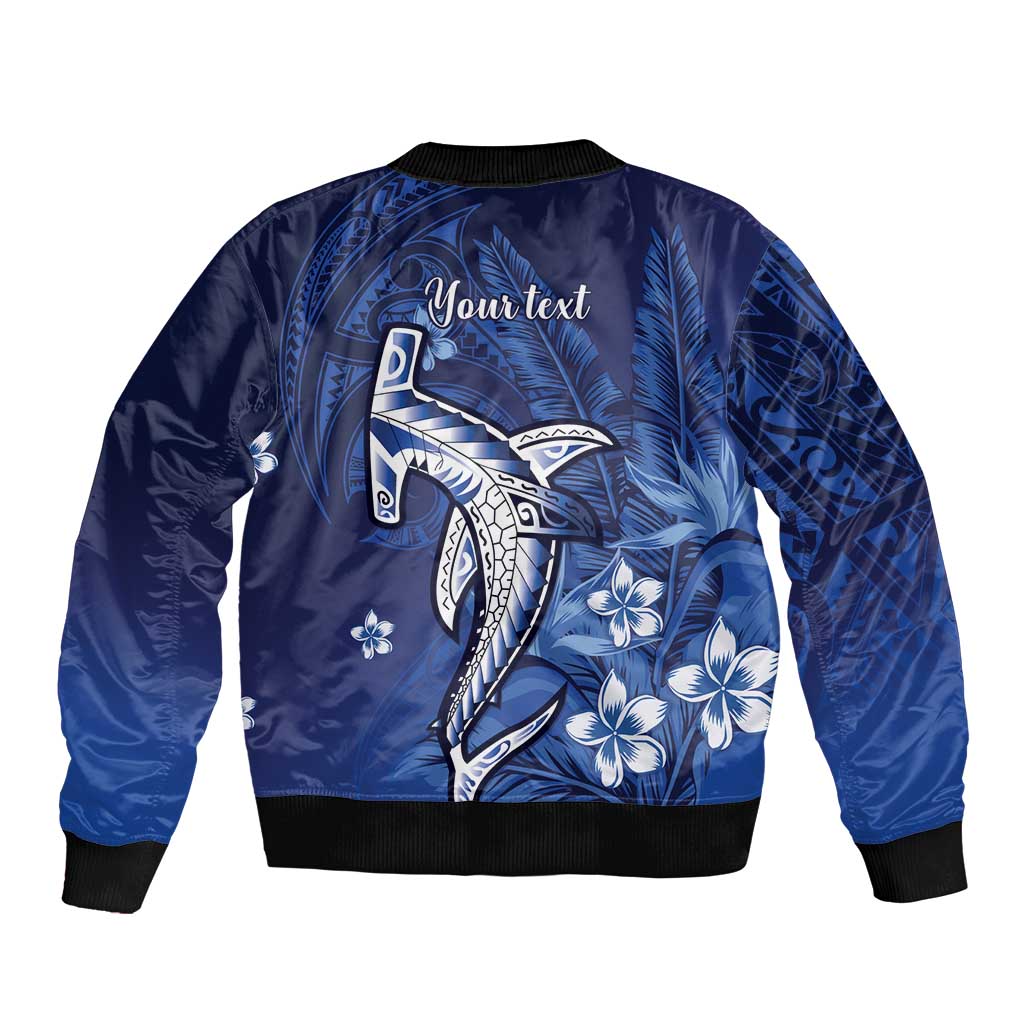 Personalized Hawaiian Maori Hammerhead Shark Bomber Jacket Polu Plumeria - Polynesian Pride
