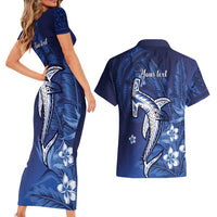 Personalized Hawaiian Maori Hammerhead Shark Couples Matching Short Sleeve Bodycon Dress and Hawaiian Shirt Polu Plumeria - Polynesian Pride