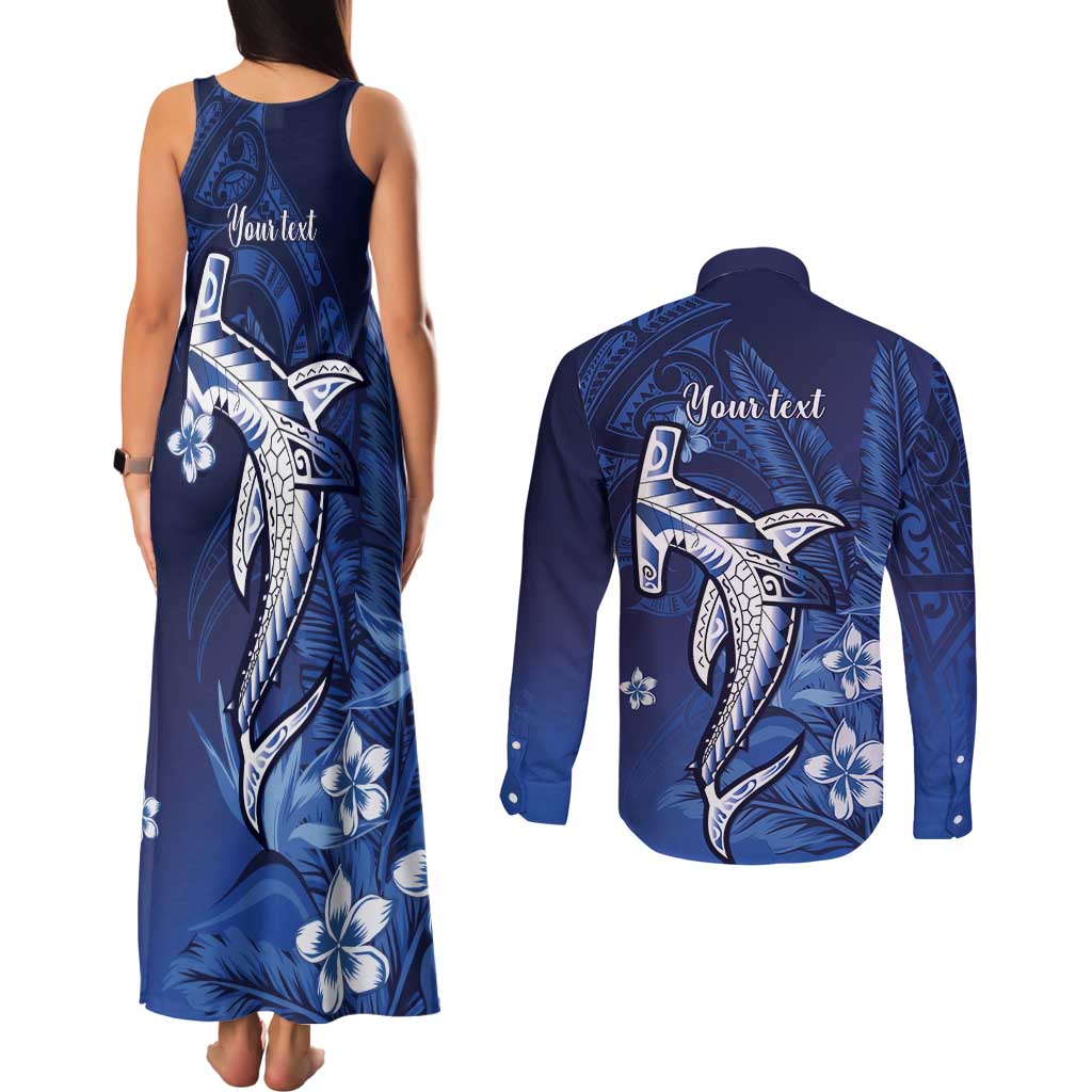 Personalized Hawaiian Maori Hammerhead Shark Couples Matching Tank Maxi Dress and Long Sleeve Button Shirt Polu Plumeria - Polynesian Pride