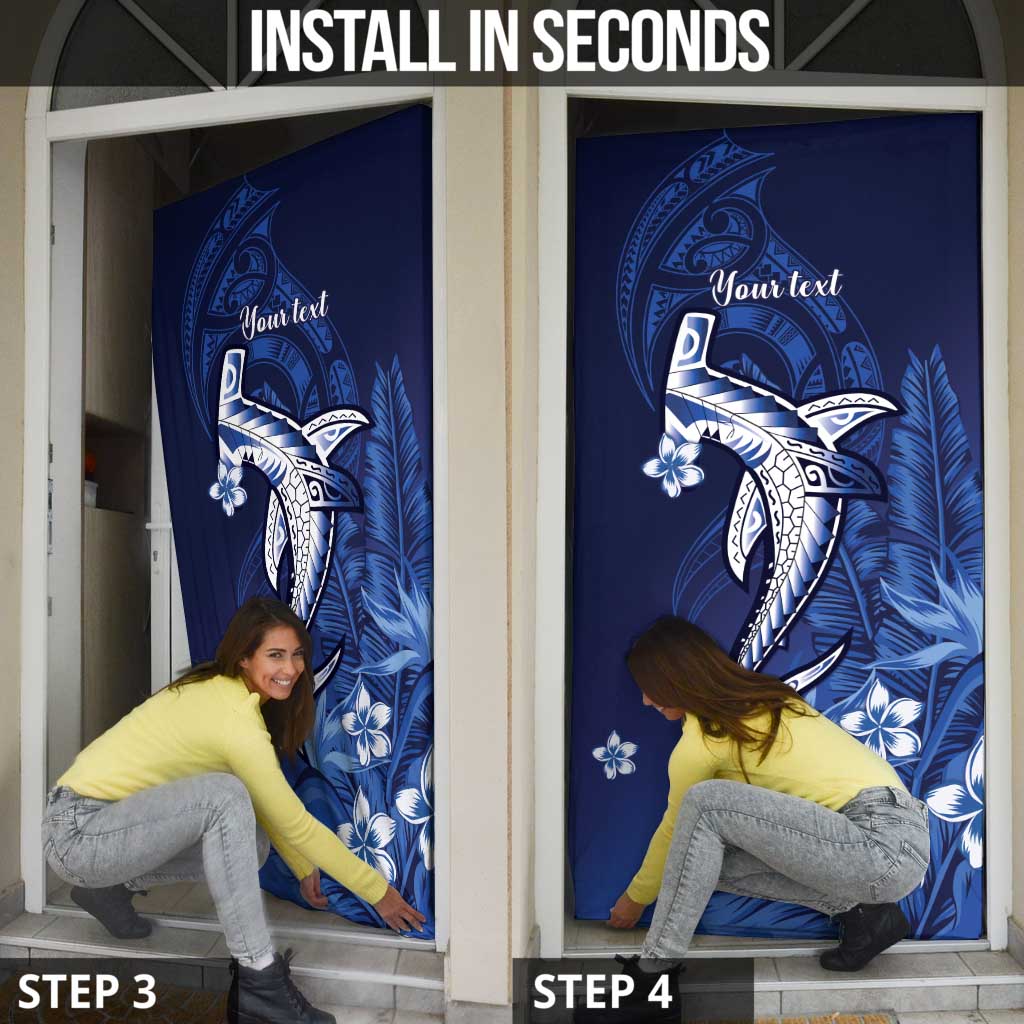 Personalized Hawaiian Maori Hammerhead Shark Door Cover Polu Plumeria - Polynesian Pride