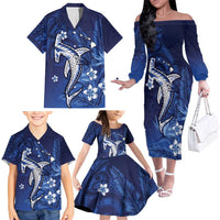 Personalized Hawaiian Maori Hammerhead Shark Family Matching Off The Shoulder Long Sleeve Dress and Hawaiian Shirt Polu Plumeria - Polynesian Pride
