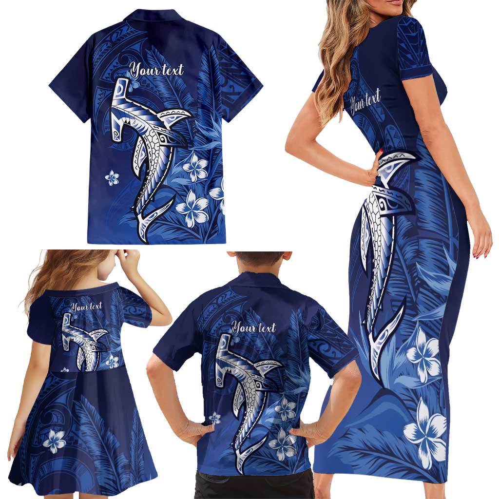 Personalized Hawaiian Maori Hammerhead Shark Family Matching Short Sleeve Bodycon Dress and Hawaiian Shirt Polu Plumeria - Polynesian Pride