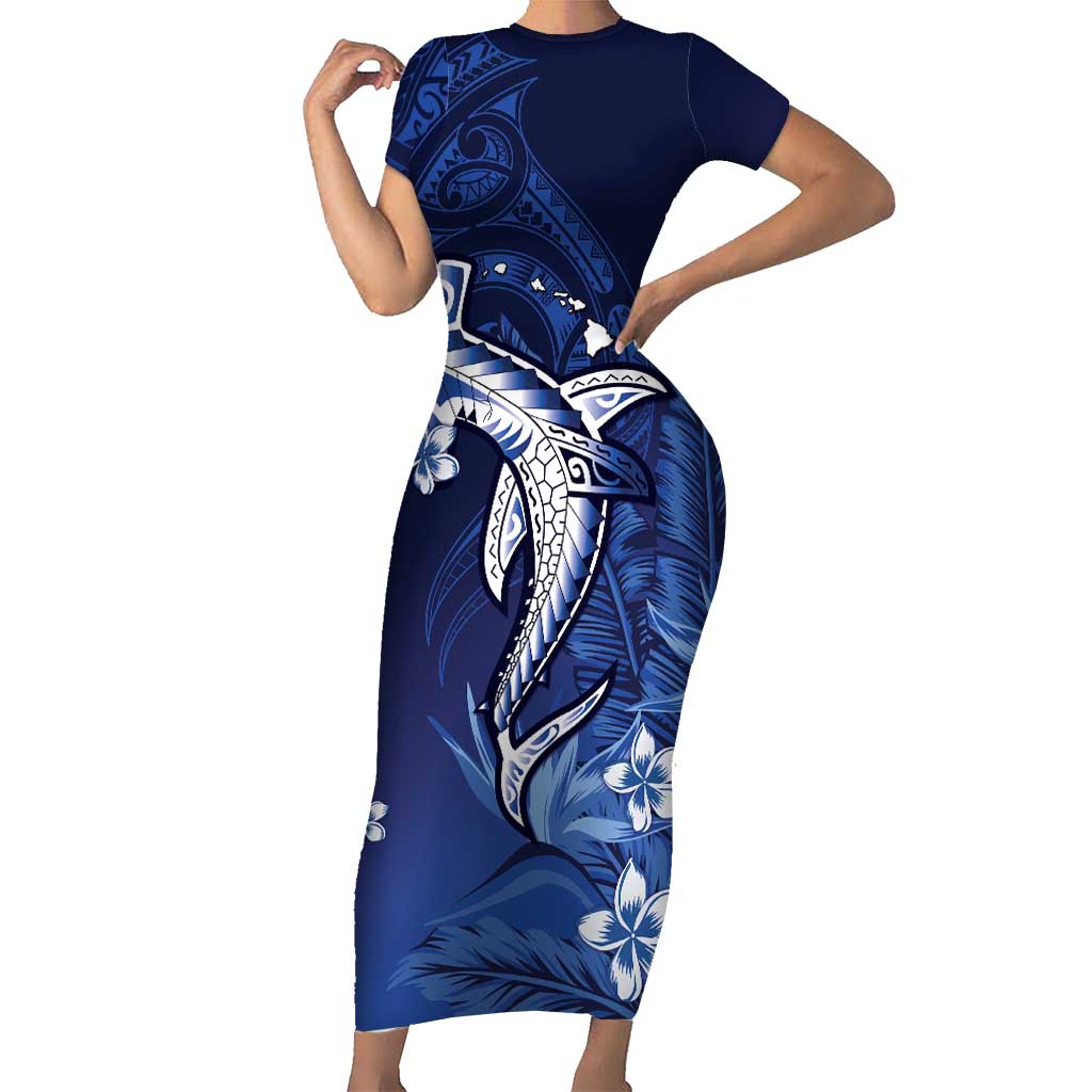 Personalized Hawaiian Maori Hammerhead Shark Family Matching Short Sleeve Bodycon Dress and Hawaiian Shirt Polu Plumeria - Polynesian Pride