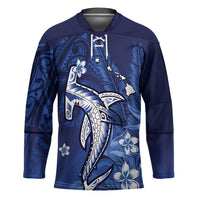 Personalized Hawaiian Maori Hammerhead Shark Hockey Jersey Polu Plumeria - Polynesian Pride