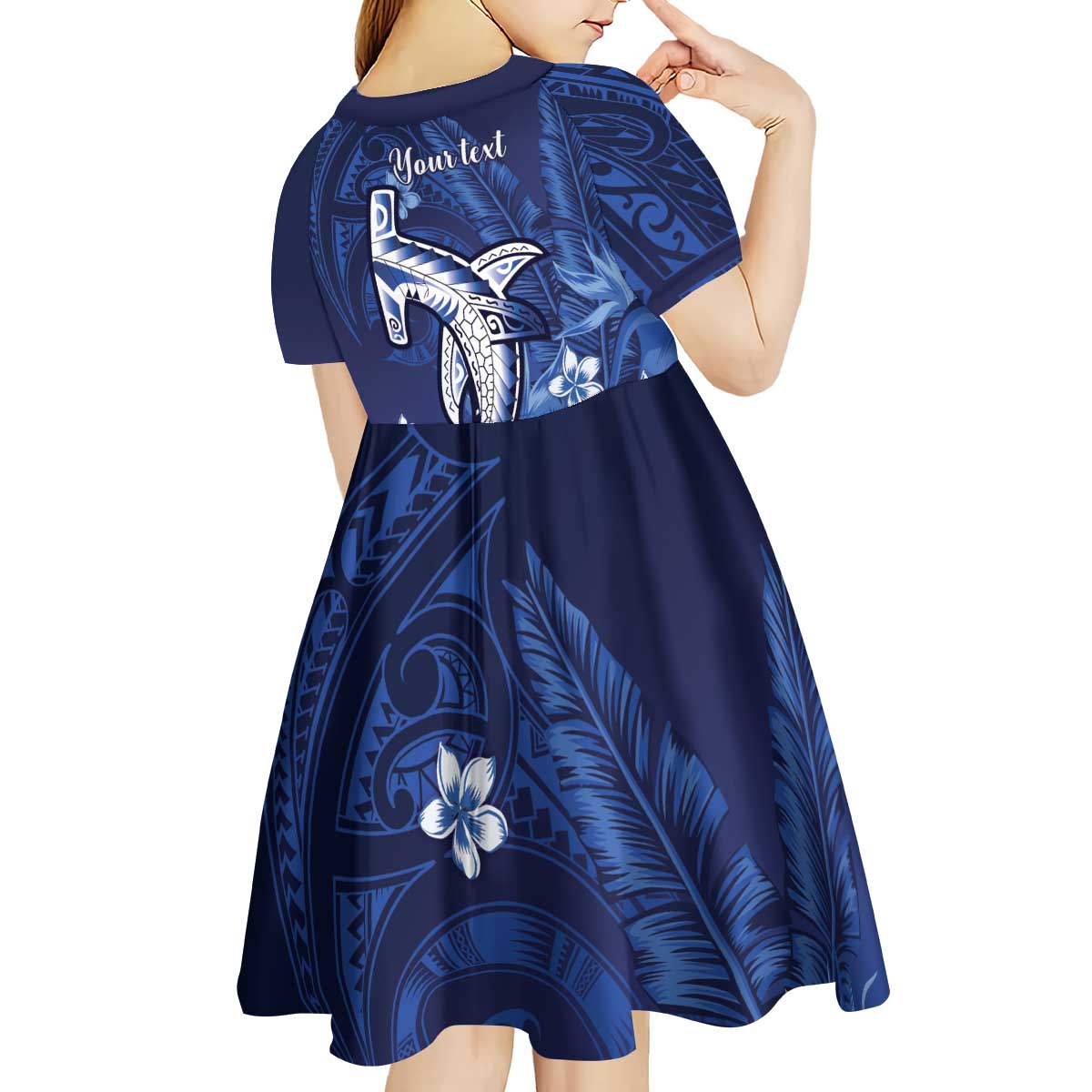Personalized Hawaiian Maori Hammerhead Shark Kid Short Sleeve Dress Polu Plumeria LT9 - Polynesian Pride