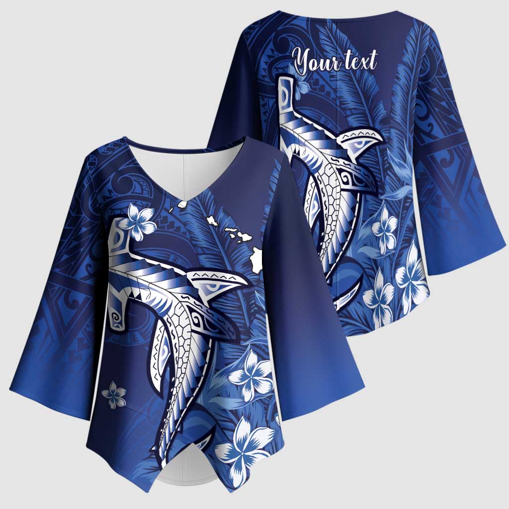 Personalized Hawaiian Maori Hammerhead Shark Kimono Sleeve Blouse Polu Plumeria - Polynesian Pride