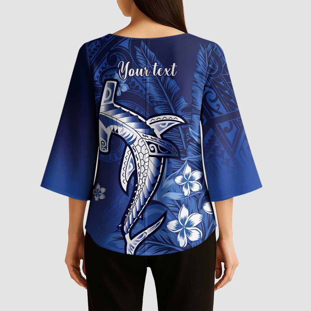 Personalized Hawaiian Maori Hammerhead Shark Kimono Sleeve Blouse Polu Plumeria - Polynesian Pride