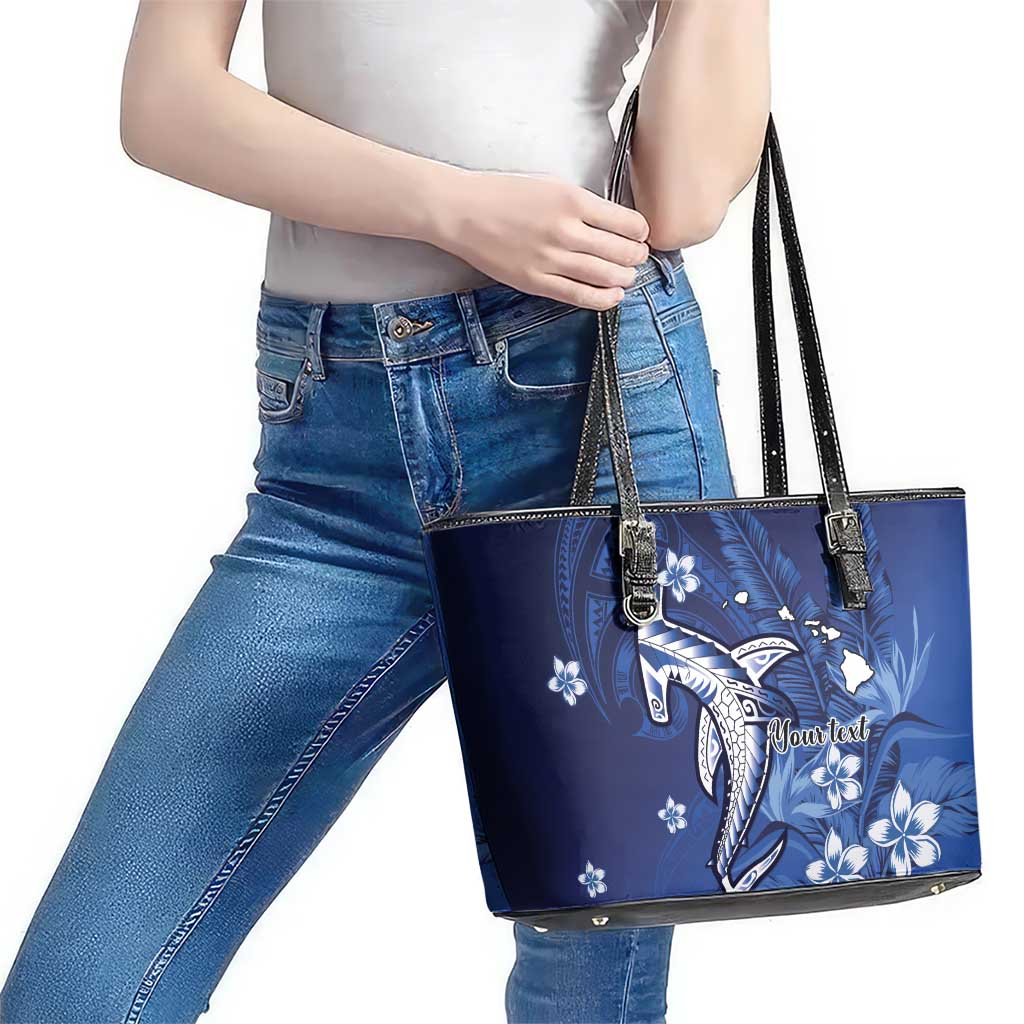 Personalized Hawaiian Maori Hammerhead Shark Leather Tote Bag Polu Plumeria - Polynesian Pride