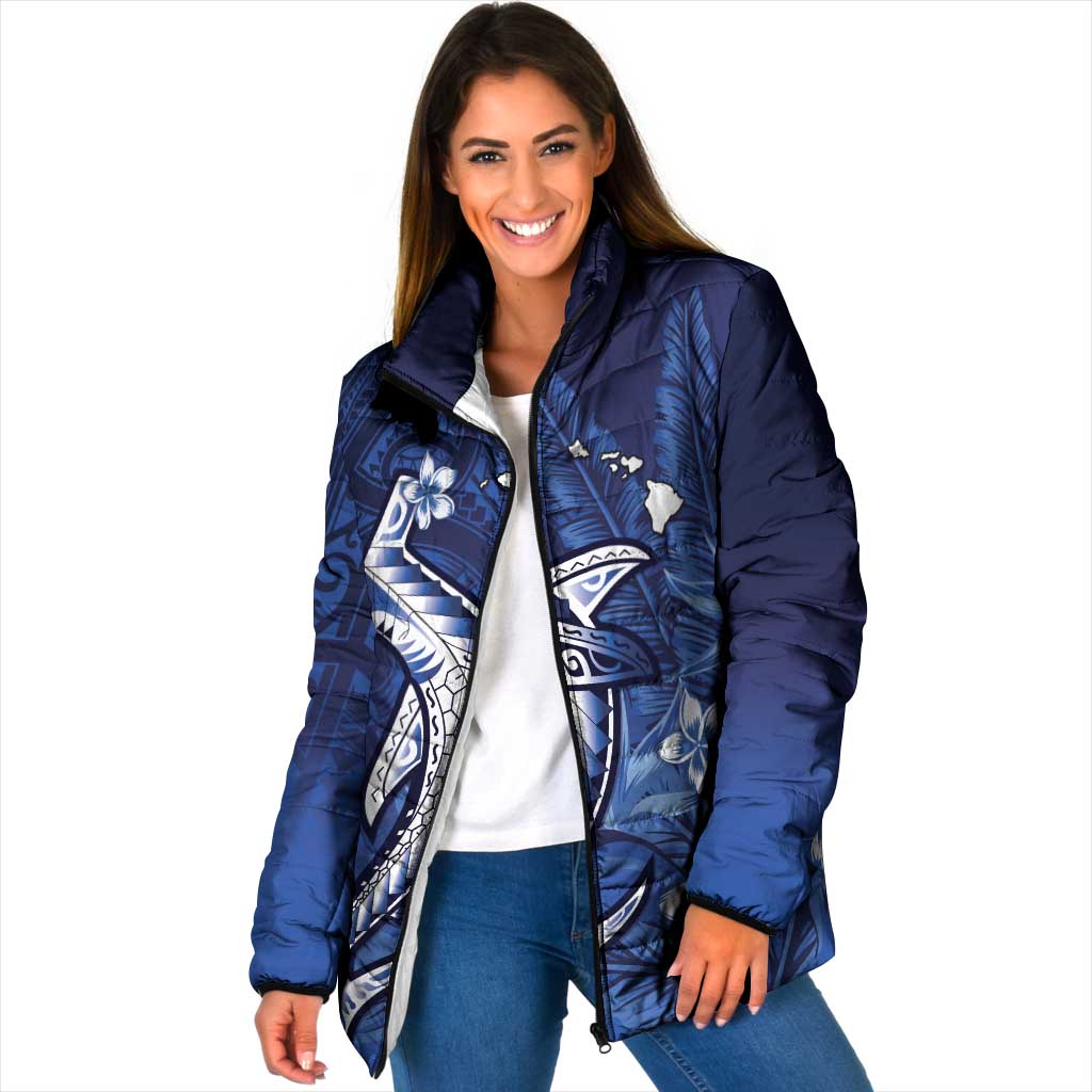 Personalized Hawaiian Maori Hammerhead Shark Padded Jacket Polu Plumeria - Polynesian Pride