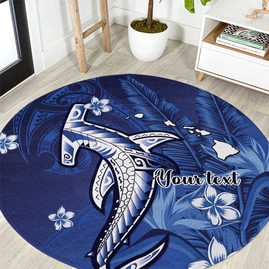 Personalized Hawaiian Maori Hammerhead Shark Round Carpet Polu Plumeria - Polynesian Pride