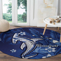Personalized Hawaiian Maori Hammerhead Shark Round Carpet Polu Plumeria - Polynesian Pride