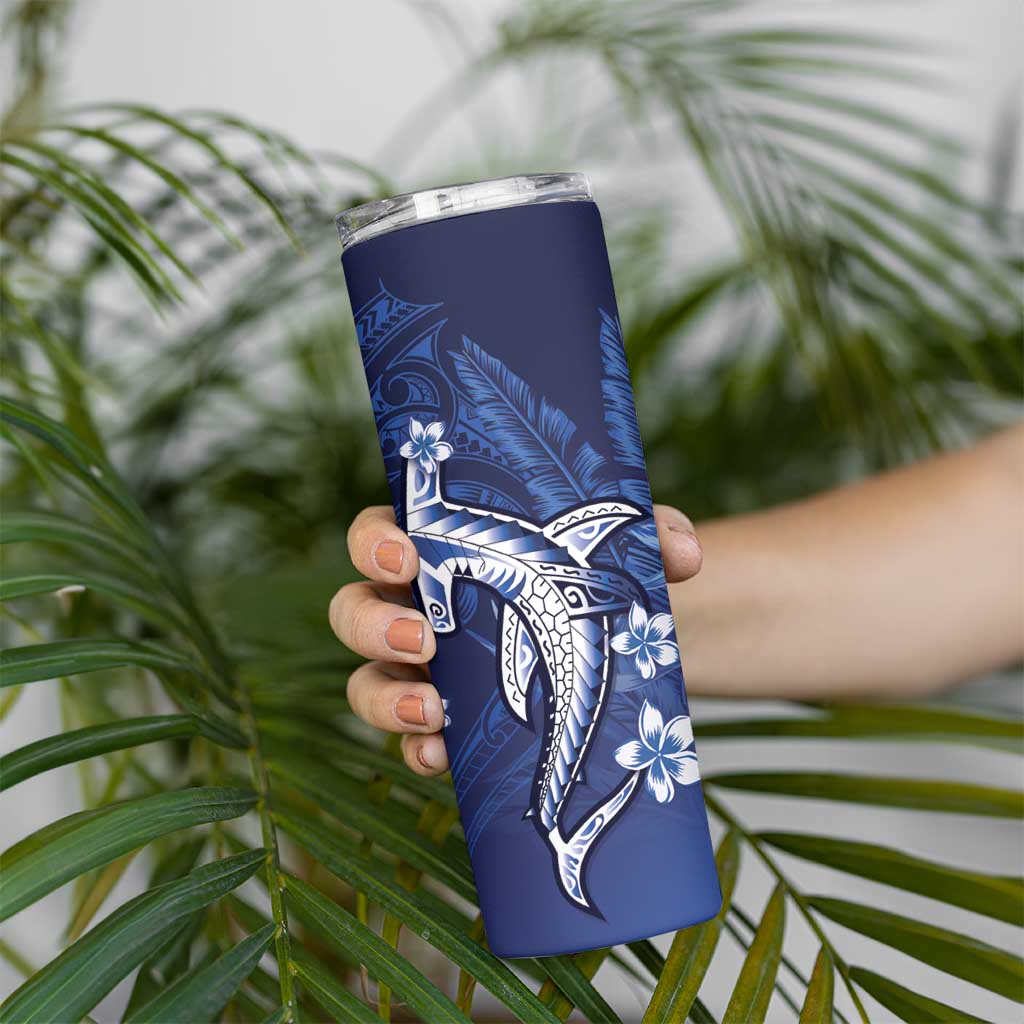 Personalized Hawaiian Maori Hammerhead Shark Skinny Tumbler Polu Plumeria - Polynesian Pride