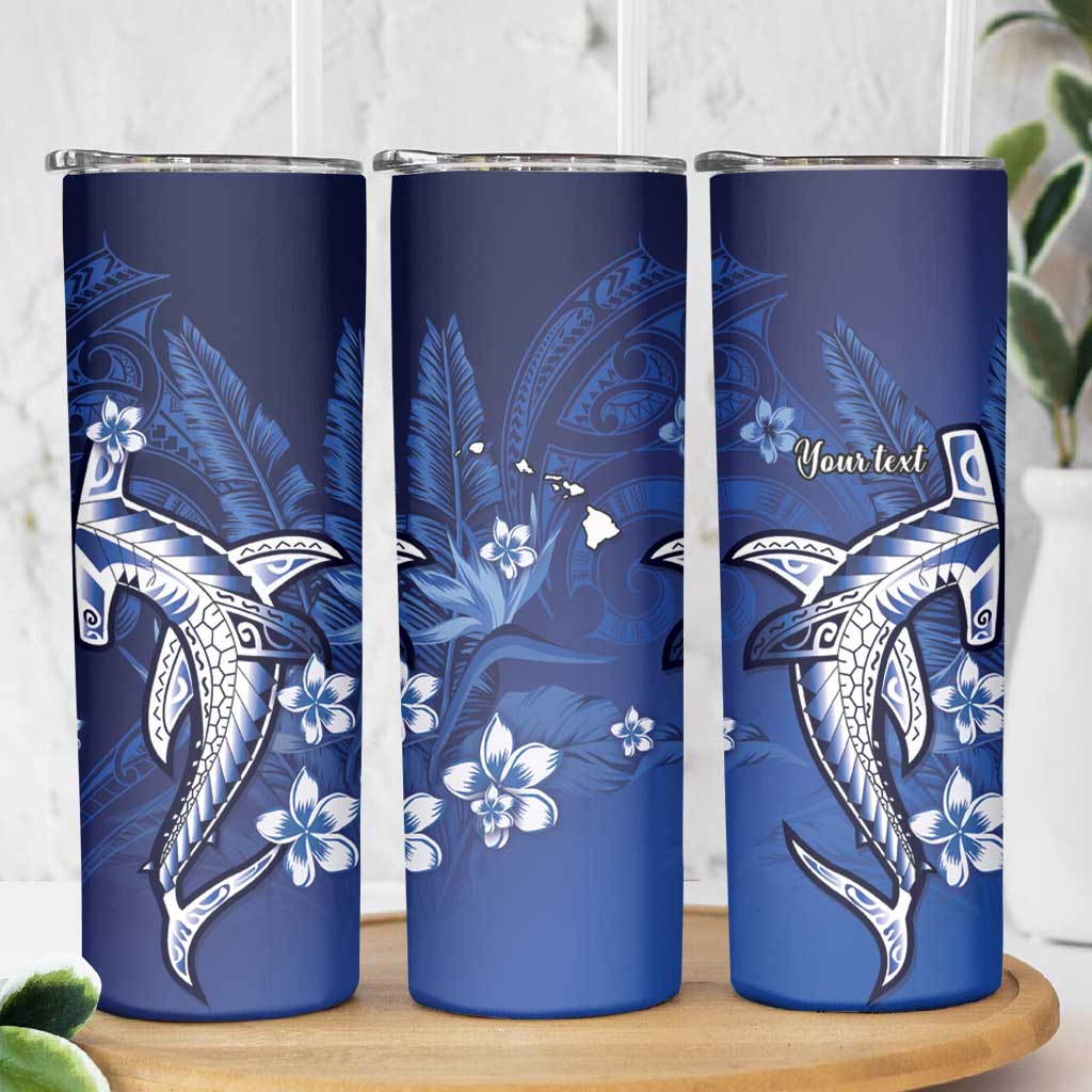 Personalized Hawaiian Maori Hammerhead Shark Skinny Tumbler Polu Plumeria - Polynesian Pride