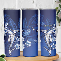Personalized Hawaiian Maori Hammerhead Shark Skinny Tumbler Polu Plumeria - Polynesian Pride