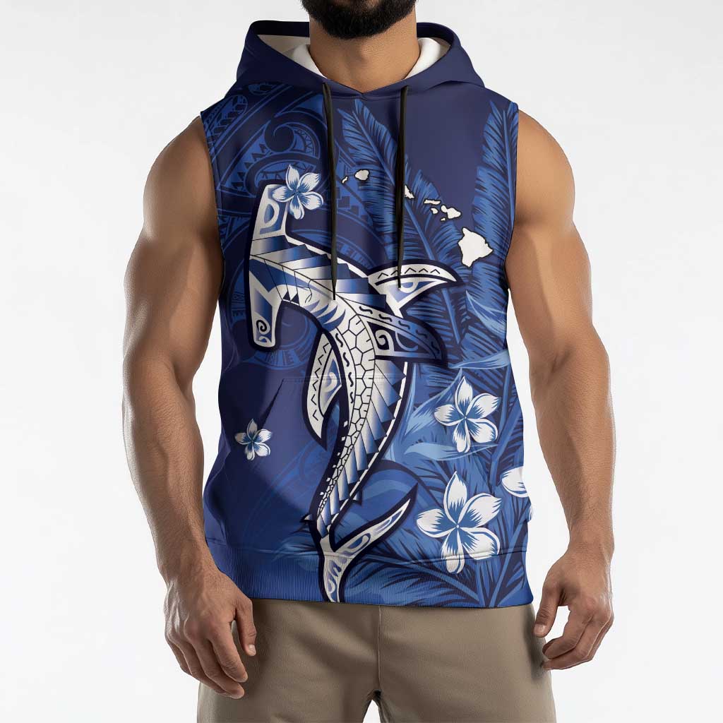 Personalized Hawaiian Maori Hammerhead Shark Sleeveless Hoodie Polu Plumeria - Polynesian Pride
