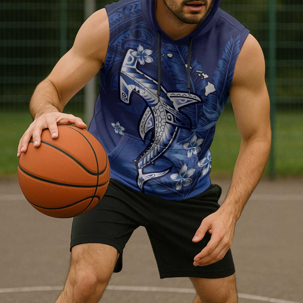 Personalized Hawaiian Maori Hammerhead Shark Sleeveless Hoodie Polu Plumeria - Polynesian Pride