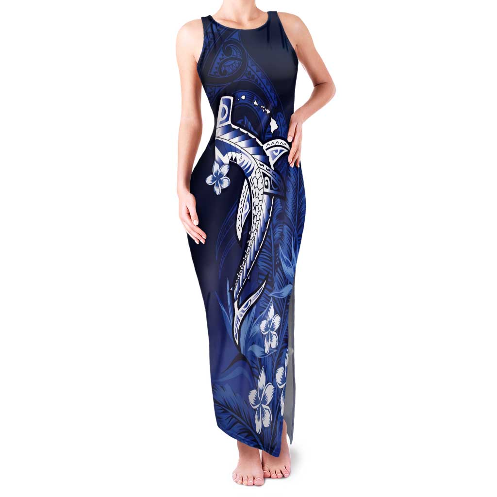 Personalized Hawaiian Maori Hammerhead Shark Tank Maxi Dress Polu Plumeria - Polynesian Pride
