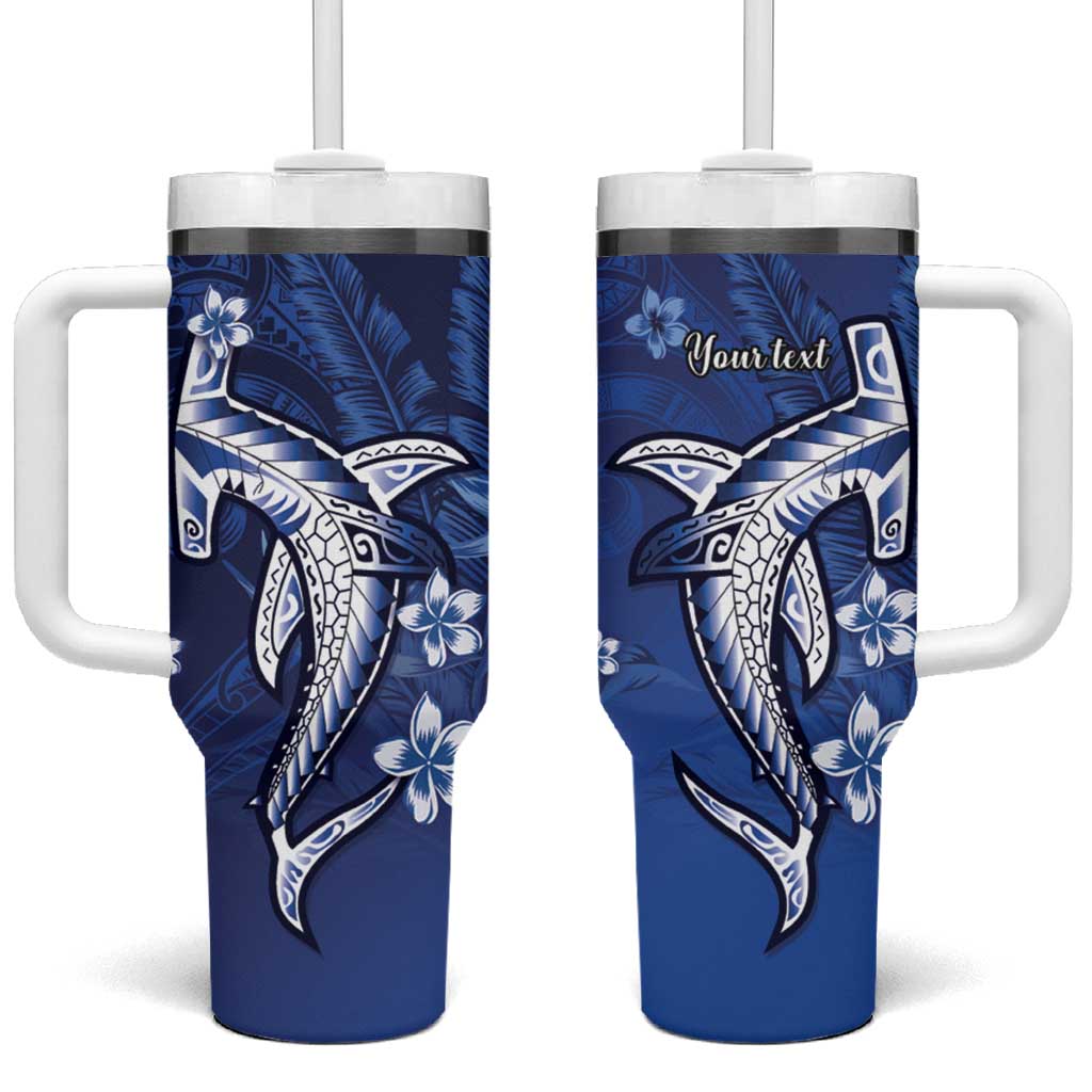 Personalized Hawaiian Maori Hammerhead Shark Tumbler With Handle Polu Plumeria - Polynesian Pride