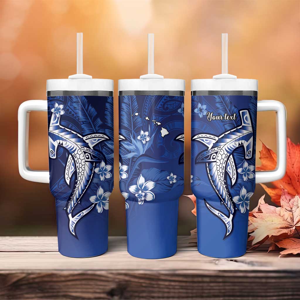 Personalized Hawaiian Maori Hammerhead Shark Tumbler With Handle Polu Plumeria - Polynesian Pride