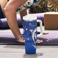 Personalized Hawaiian Maori Hammerhead Shark Tumbler With Handle Polu Plumeria - Polynesian Pride