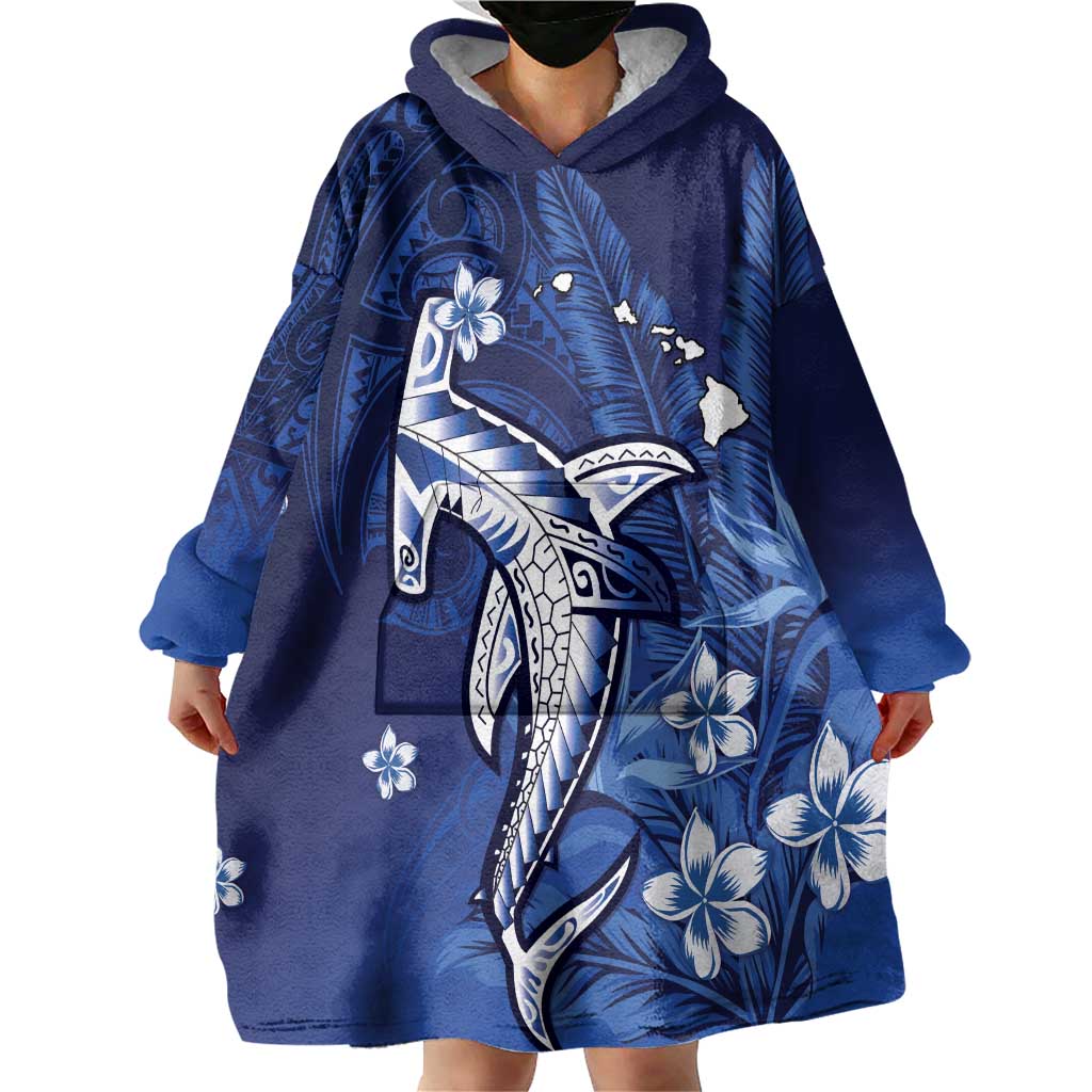 Personalized Hawaiian Maori Hammerhead Shark Wearable Blanket Hoodie Polu Plumeria - Polynesian Pride
