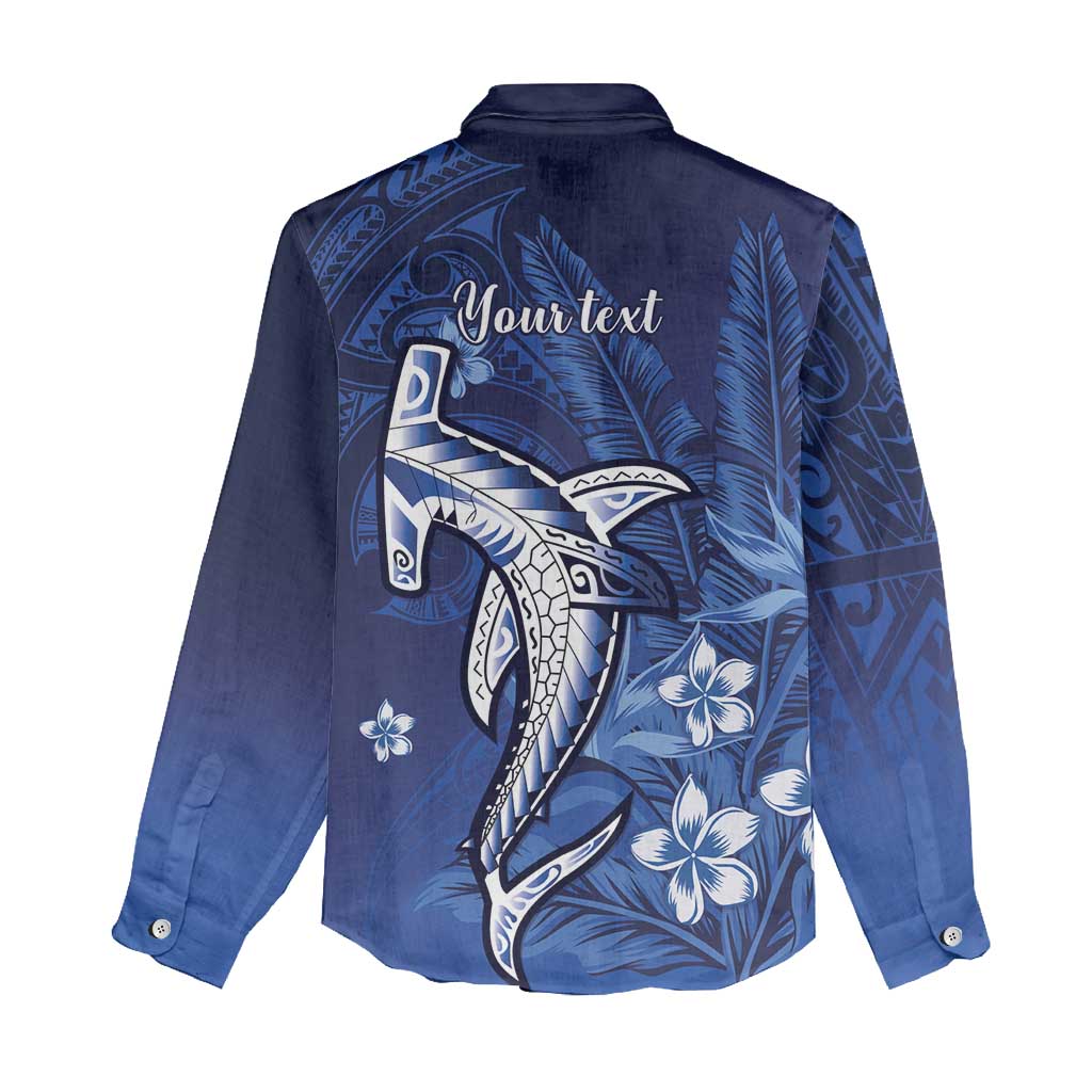 Personalized Hawaiian Maori Hammerhead Shark Women Casual Shirt Polu Plumeria - Polynesian Pride