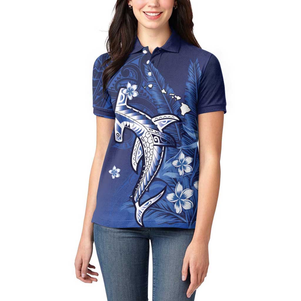 Personalized Hawaiian Maori Hammerhead Shark Women Polo Shirt Polu Plumeria - Polynesian Pride
