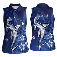 Personalized Hawaiian Maori Hammerhead Shark Women Sleeveless Polo Shirt Polu Plumeria - Polynesian Pride
