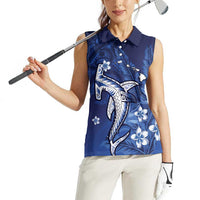 Personalized Hawaiian Maori Hammerhead Shark Women Sleeveless Polo Shirt Polu Plumeria - Polynesian Pride