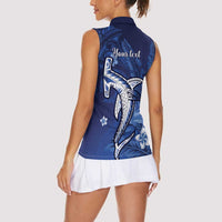 Personalized Hawaiian Maori Hammerhead Shark Women Sleeveless Polo Shirt Polu Plumeria - Polynesian Pride