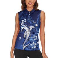 Personalized Hawaiian Maori Hammerhead Shark Women Sleeveless Polo Shirt Polu Plumeria - Polynesian Pride