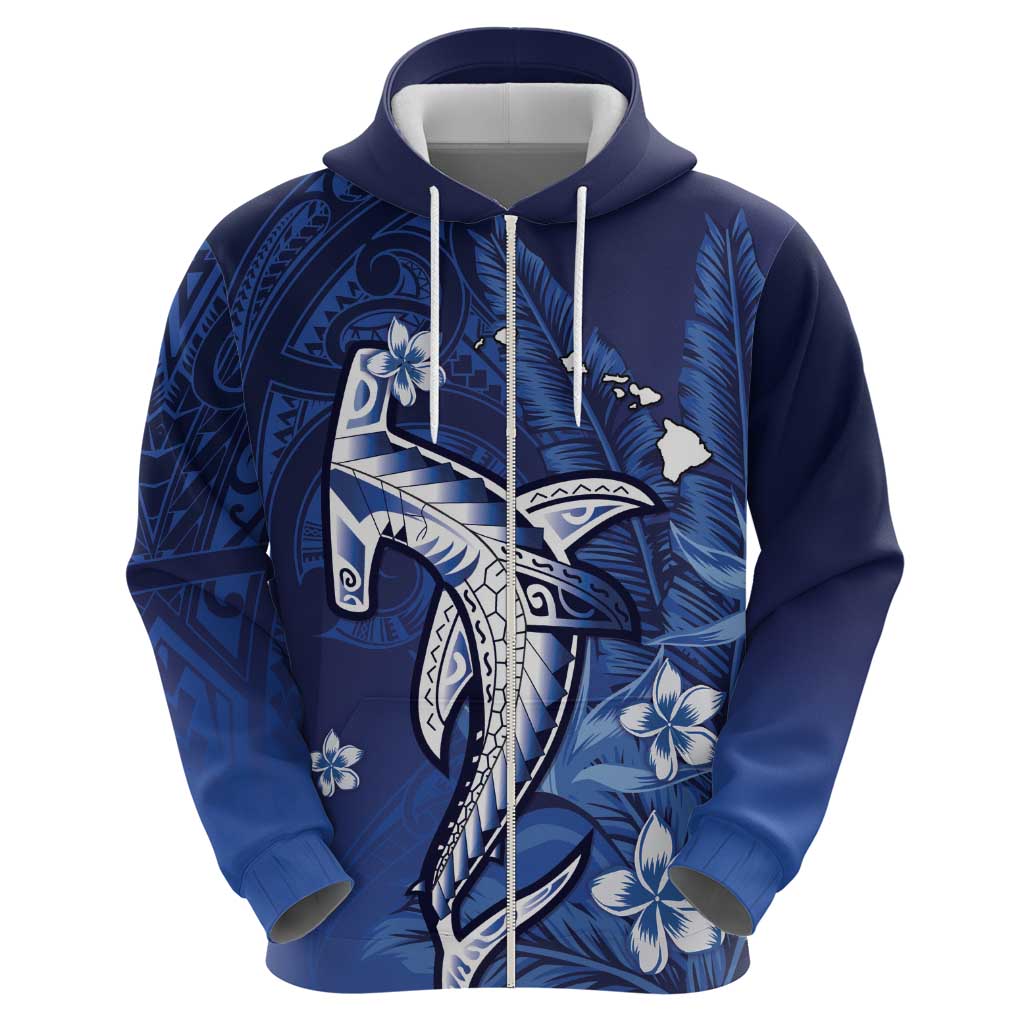 Personalized Hawaiian Maori Hammerhead Shark Zip Hoodie Polu Plumeria - Polynesian Pride