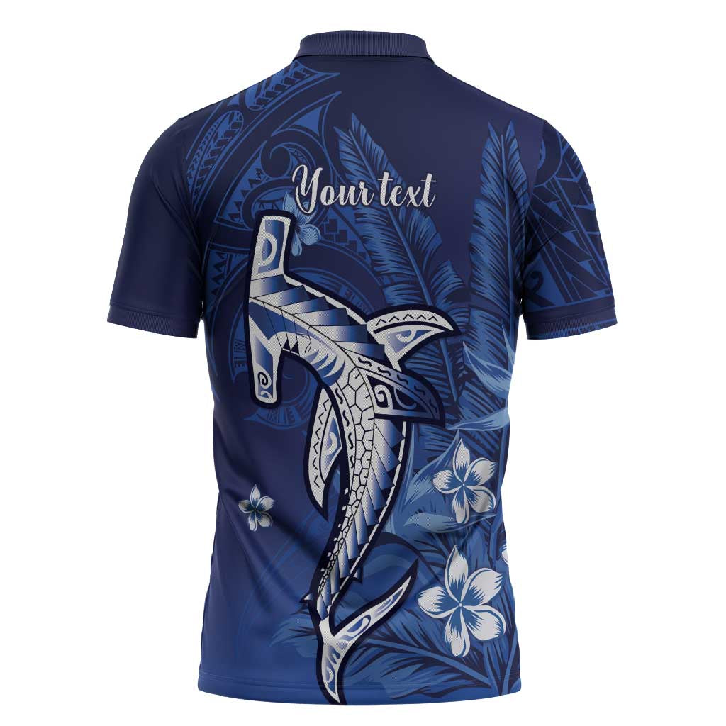 Personalized Hawaiian Maori Hammerhead Shark Zipper Polo Shirt Polu Plumeria - Polynesian Pride