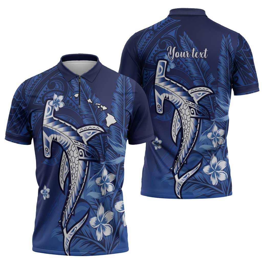 Personalized Hawaiian Maori Hammerhead Shark Zipper Polo Shirt Polu Plumeria - Polynesian Pride