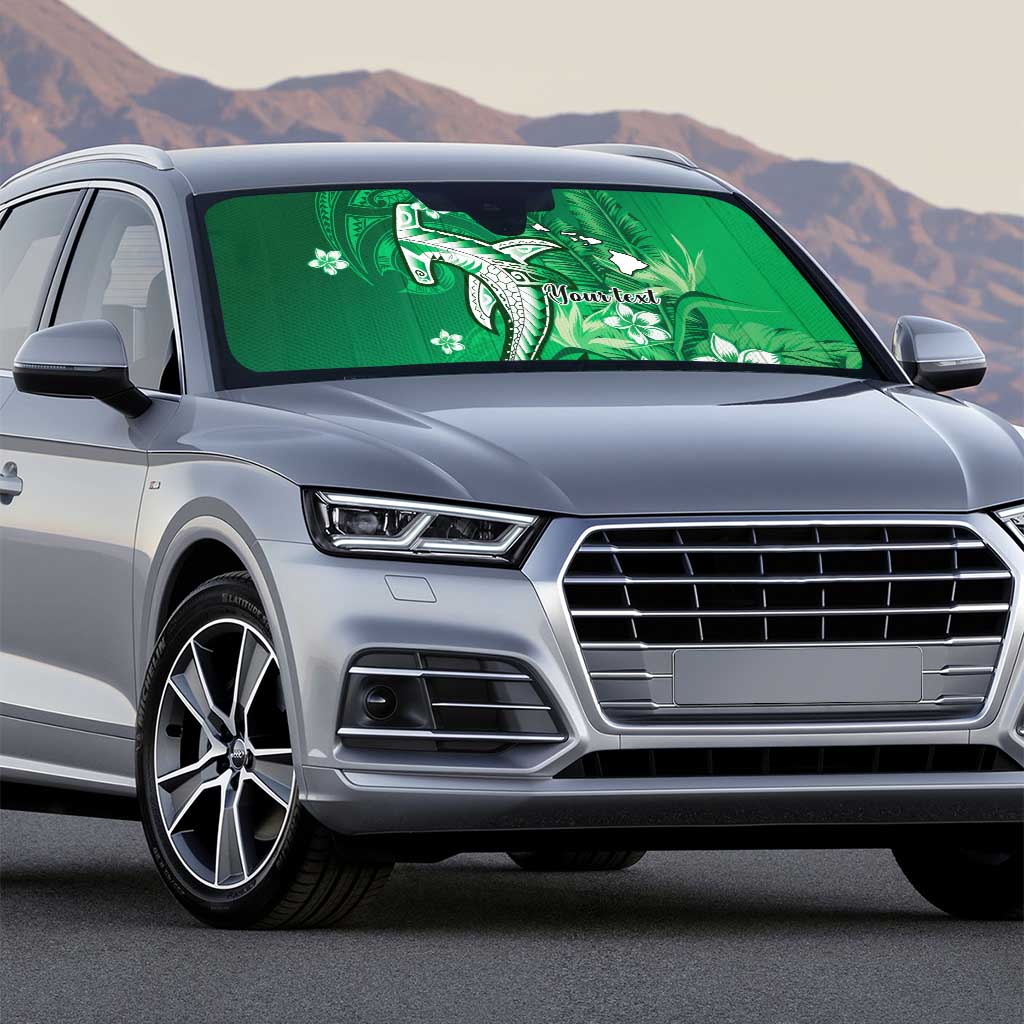 Personalized Hawaiian Maori Hammerhead Shark Auto Sun Shade Omaomao Plumeria - Polynesian Pride