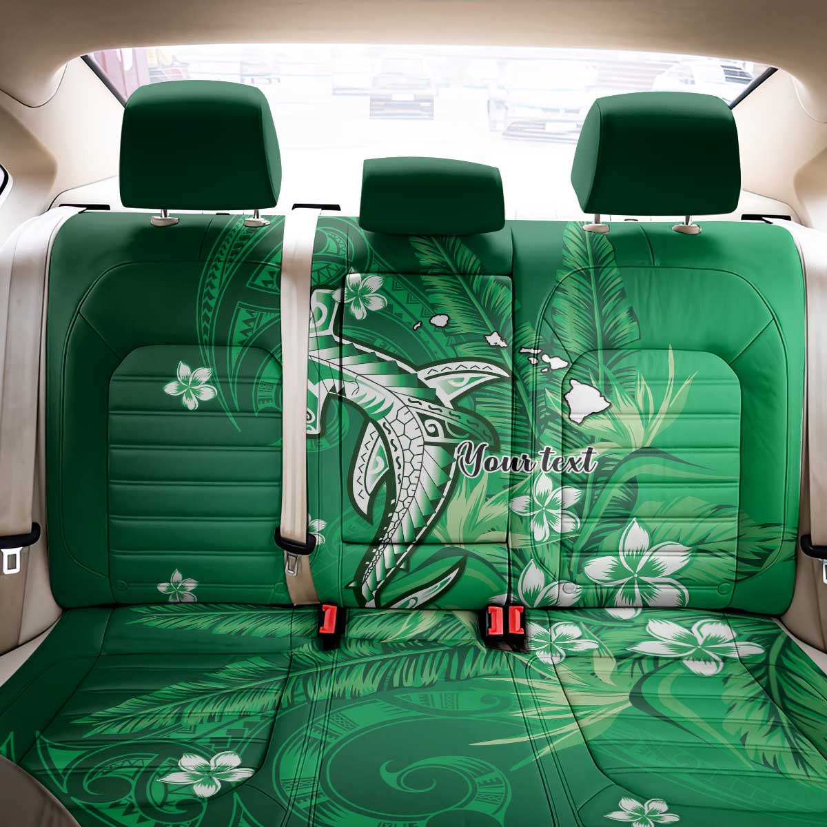 Personalized Hawaiian Maori Hammerhead Shark Back Car Seat Cover Omaomao Plumeria - Polynesian Pride