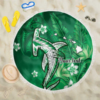 Personalized Hawaiian Maori Hammerhead Shark Beach Blanket Omaomao Plumeria - Polynesian Pride