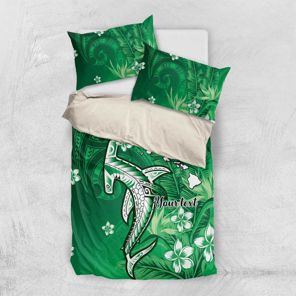 Personalized Hawaiian Maori Hammerhead Shark Bedding Set Omaomao Plumeria LT9 US Twin 172cm x 218cm Green - Polynesian Pride