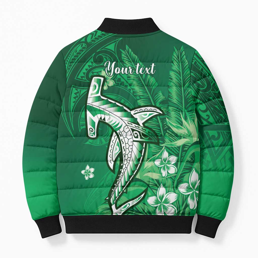 Personalized Hawaiian Maori Hammerhead Shark Bomber Puffer Jacket Omaomao Plumeria - Polynesian Pride