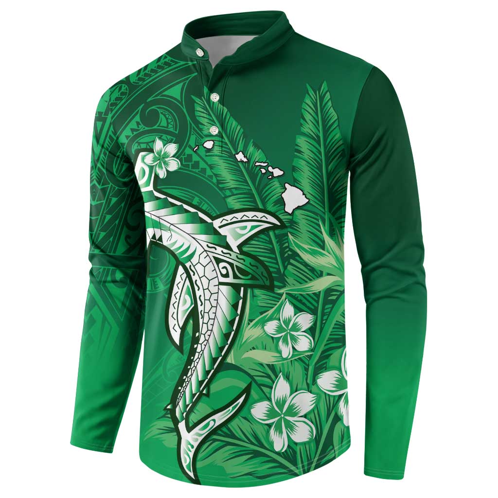Personalized Hawaiian Maori Hammerhead Shark Button Sweatshirt Omaomao Plumeria - Polynesian Pride