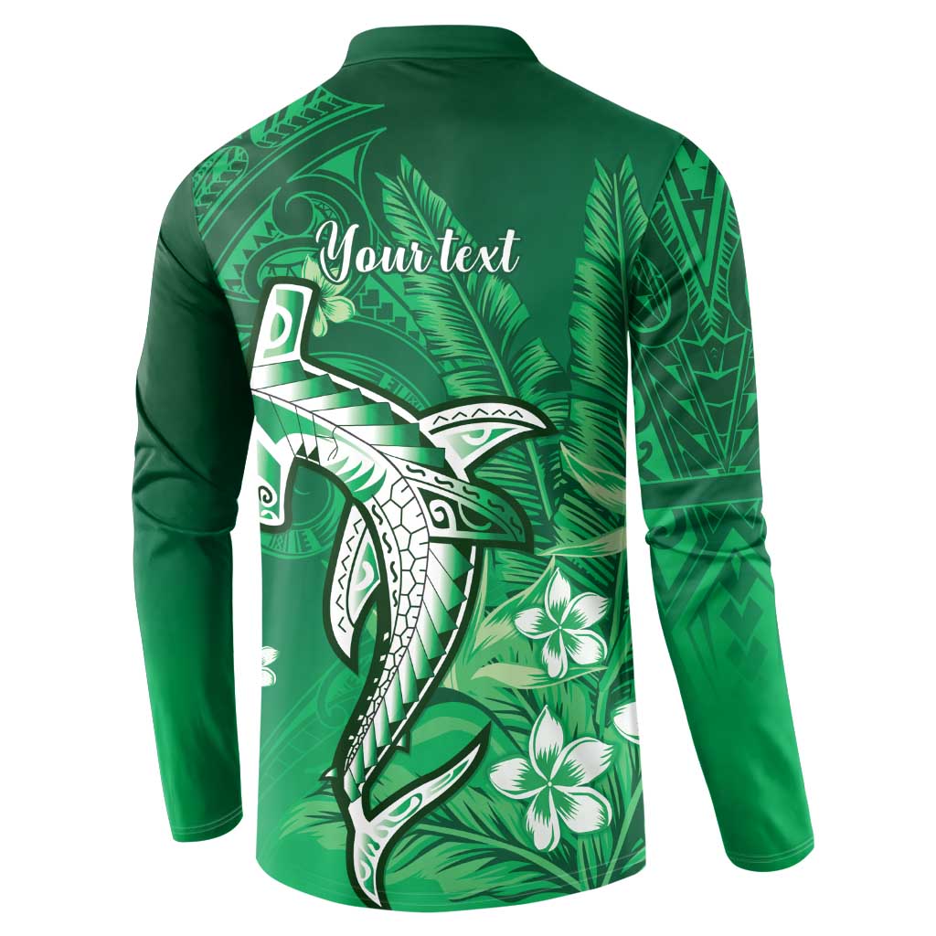 Personalized Hawaiian Maori Hammerhead Shark Button Sweatshirt Omaomao Plumeria - Polynesian Pride