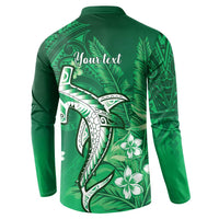 Personalized Hawaiian Maori Hammerhead Shark Button Sweatshirt Omaomao Plumeria - Polynesian Pride