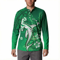Personalized Hawaiian Maori Hammerhead Shark Button Sweatshirt Omaomao Plumeria - Polynesian Pride
