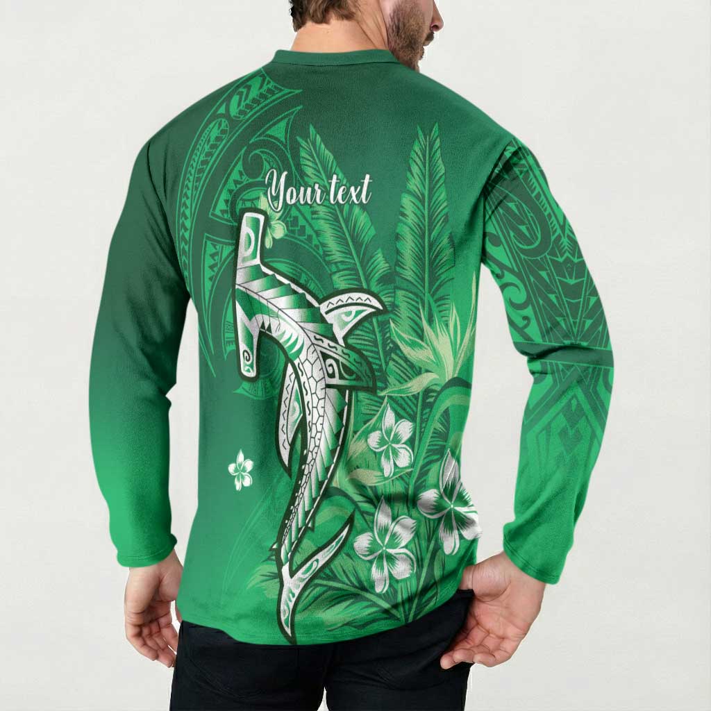 Personalized Hawaiian Maori Hammerhead Shark Button Sweatshirt Omaomao Plumeria - Polynesian Pride