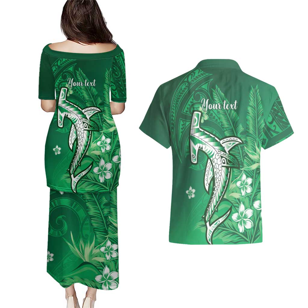 Personalized Hawaiian Maori Hammerhead Shark Couples Matching Puletasi and Hawaiian Shirt Omaomao Plumeria - Polynesian Pride