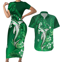 Personalized Hawaiian Maori Hammerhead Shark Couples Matching Short Sleeve Bodycon Dress and Hawaiian Shirt Omaomao Plumeria - Polynesian Pride