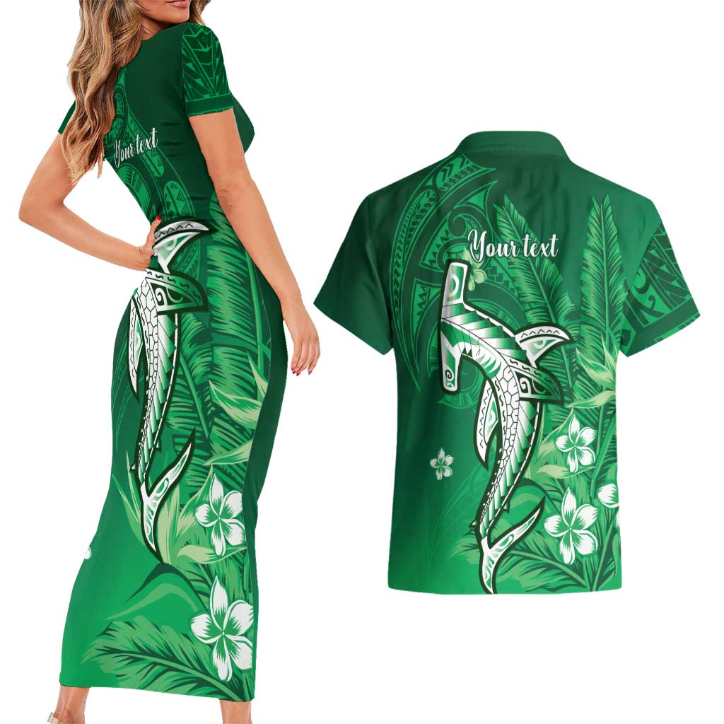 Personalized Hawaiian Maori Hammerhead Shark Couples Matching Short Sleeve Bodycon Dress and Hawaiian Shirt Omaomao Plumeria - Polynesian Pride