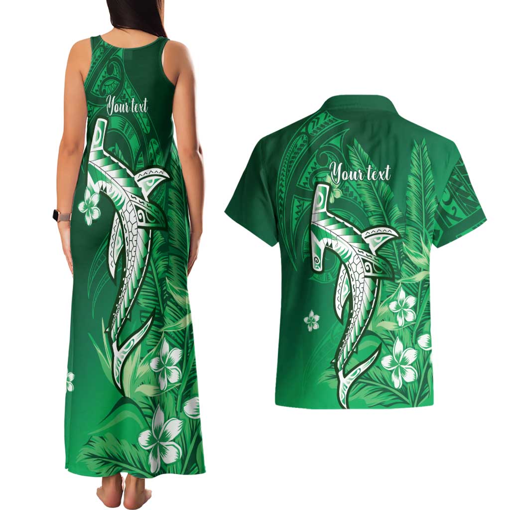 Personalized Hawaiian Maori Hammerhead Shark Couples Matching Tank Maxi Dress and Hawaiian Shirt Omaomao Plumeria - Polynesian Pride