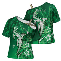 Personalized Hawaiian Maori Hammerhead Shark Cross Shoulder Shirt Omaomao Plumeria - Polynesian Pride